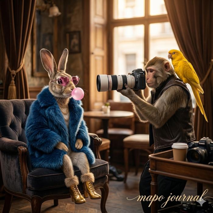 [AI 이미지 만들기 ] 세련된 토끼의 초현실 화보 촬영