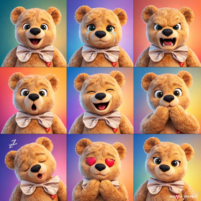 [AI 이미지 만들기] 귀여운 곰 인형의 9가지 표정