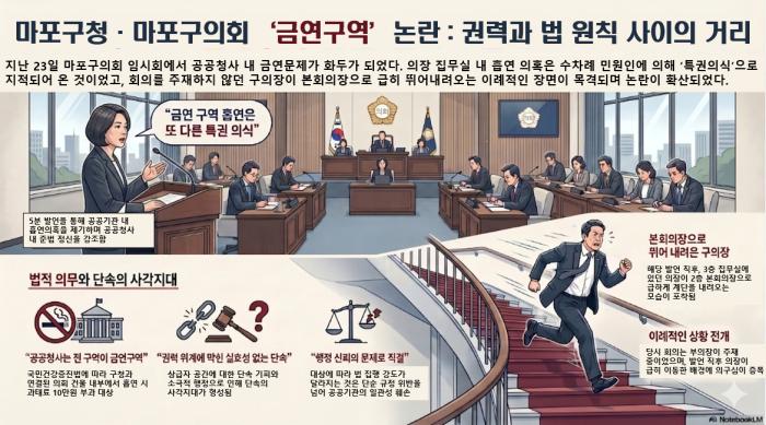 “의장은 왜 회의장을 향해 뛰어 내려왔을까…금연구역, 권력 앞에 멈췄나”