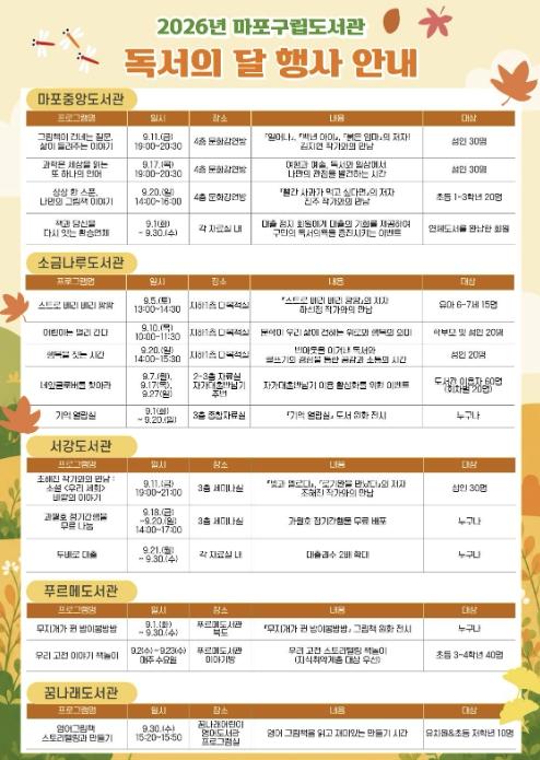 책 읽는 9월, 마포구립도서관이 다채롭게 채운다